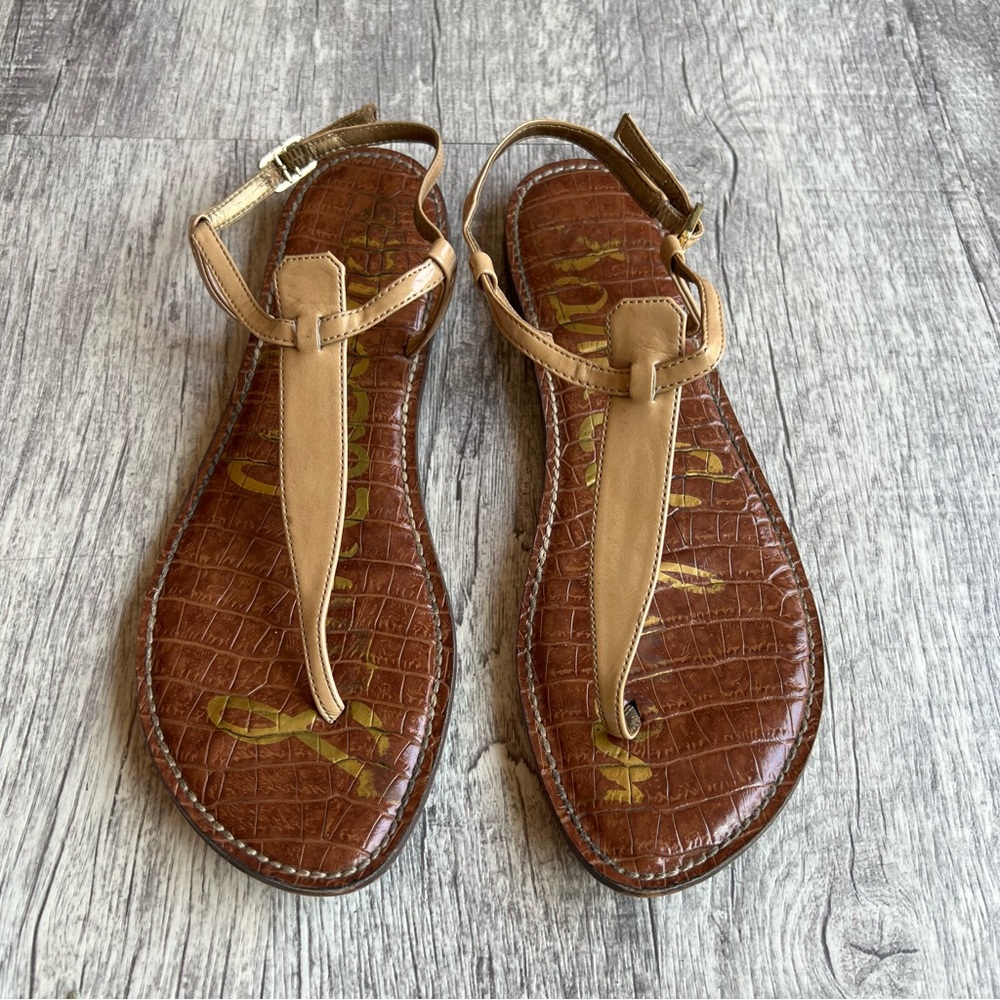 Sam Edelman Gigi Tan Leather Thong Sandals Classic T Strap Size 9